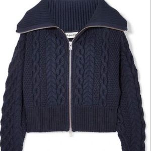 Self-Portrait Cable Knit Navy Blue Sweater Zip Cardigan sz S